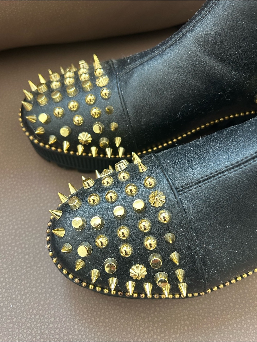 Cape Robbin Black Ankle Booties with Gold Stud and Spike Accents - Picture 4 of 10